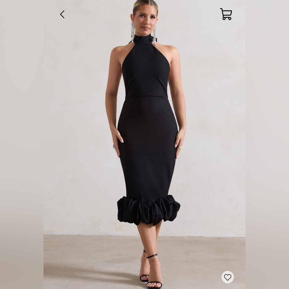 Club L London Black Asymmetrical Ruffled Cocktail Dress